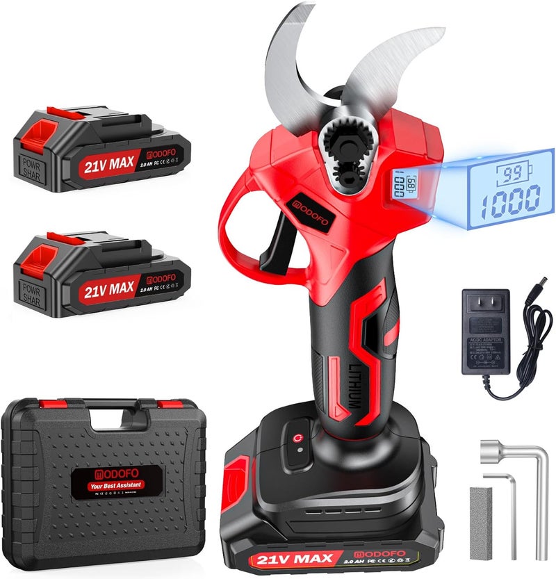 MODOFO Upgraded Electric Pruning Shears,1.4" Cutting Diameter Cordless Power Pruner with LCD Display, Brushless Motor Pruning Shears with 2000mAh*2 Rechargeable Batteries for Garden Tree Pruner Branch - Image 1